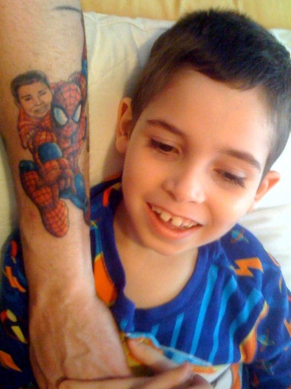 My new Tattoo of Jayden on Spidermans back!